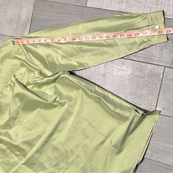 VTG 90s Charter Club Pastel Mint Raw Silk Button Down Vent Hem Blouse Tunic S - Picture 8 of 10